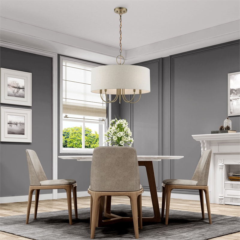 Livex Lighting Blossom 5-Light Metal/Fabric Pendant Chandelier in Antique Brass