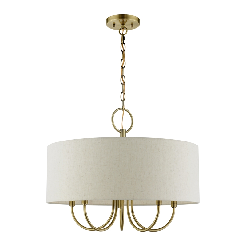 Livex Lighting Blossom 5-Light Metal/Fabric Pendant Chandelier in Antique Brass