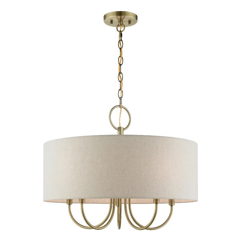 Livex Lighting Blossom 5-Light Metal/Fabric Pendant Chandelier in Antique Brass