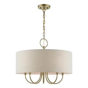 Livex Lighting Blossom 5-Light Metal/Fabric Pendant Chandelier in Antique Brass