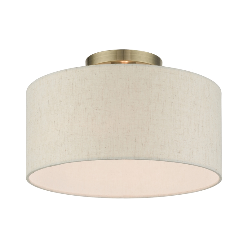 Livex Lighting Blossom 1-Light Modern Metal & Fabric Semi Flush in Antique Brass