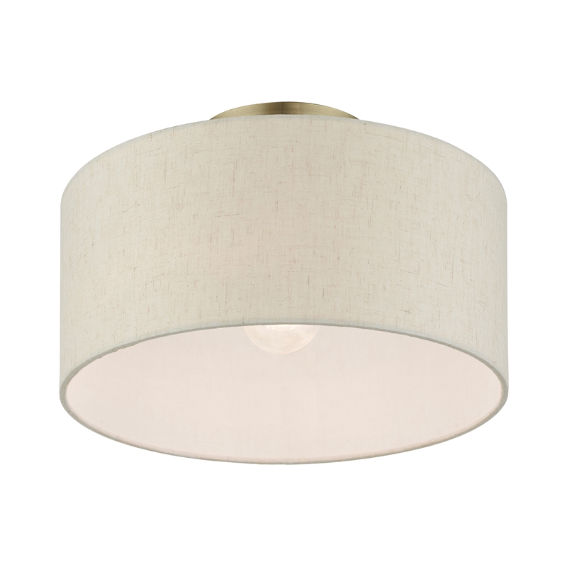 Livex Lighting Blossom 1-Light Modern Metal & Fabric Semi Flush in Antique Brass