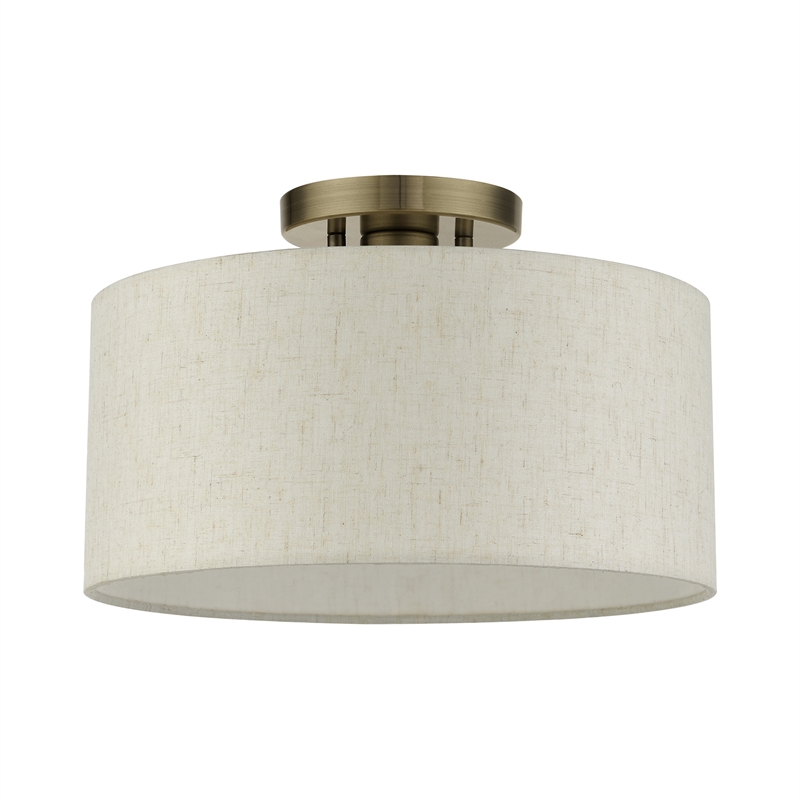 Livex Lighting Blossom 1-Light Modern Metal & Fabric Semi Flush in Antique Brass