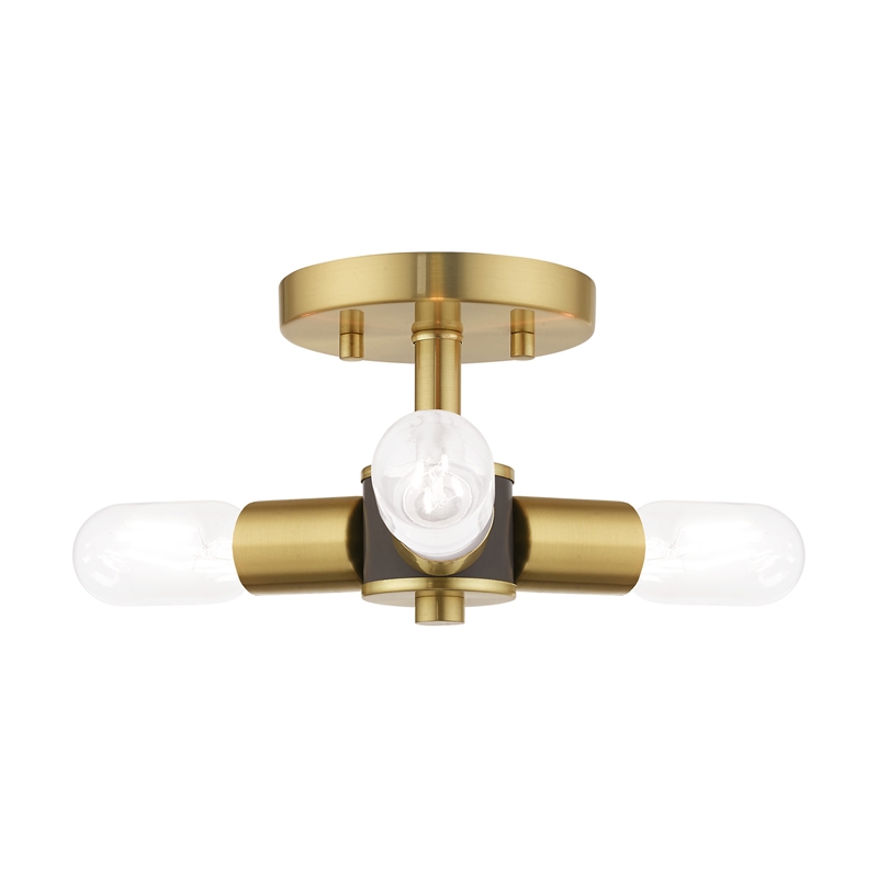 Livex Lighting Copenhagen 3-Light Mid-Century Metal Ceiling Mount in Satin Brass