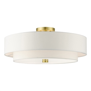 Livex Lighting Meridian 9.5&quot 5-Light Metal & Fabric Semi Flush in Satin Brass