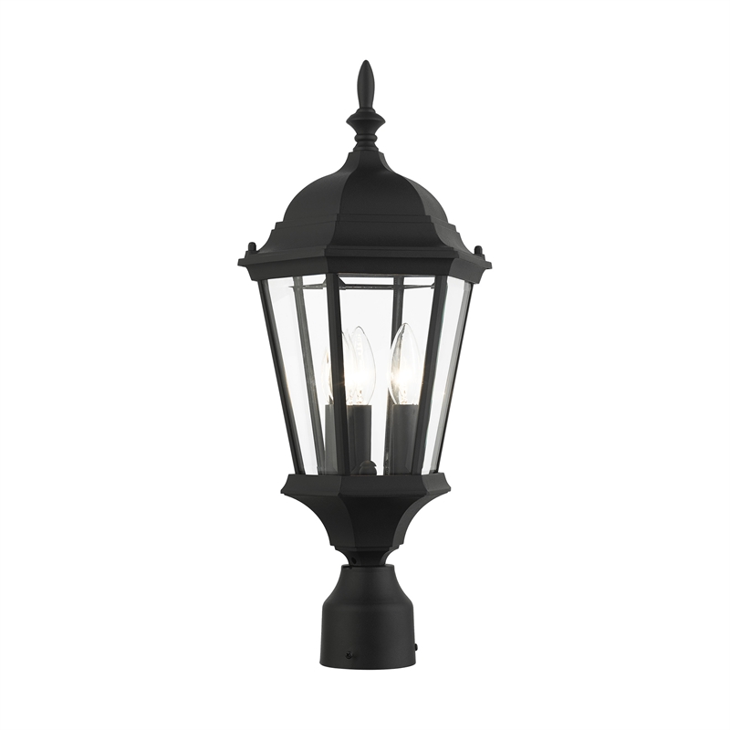 Livex Lighting Hamilton 3-Light Beveled Metal Outdoor Post Top Lantern in Black