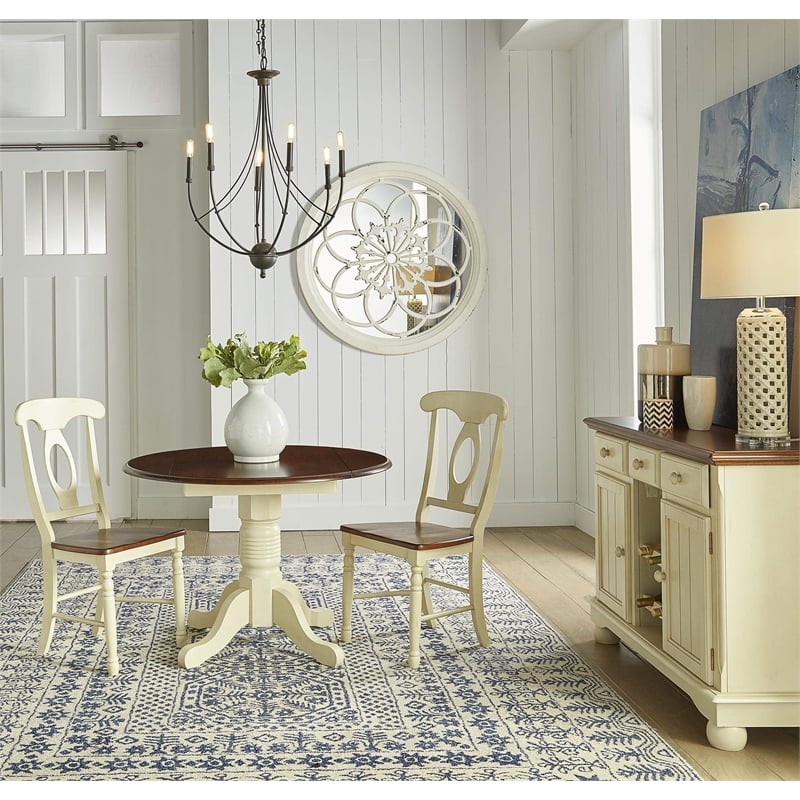 A-America British Isles Round Drop Leaf Dining Table in Buttermilk
