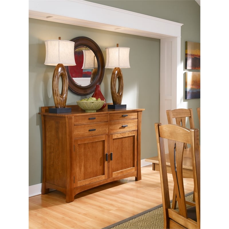 A-America Cattail Solid Wood 4-Drawers Bungalow Sideboard Server in Warm Amber