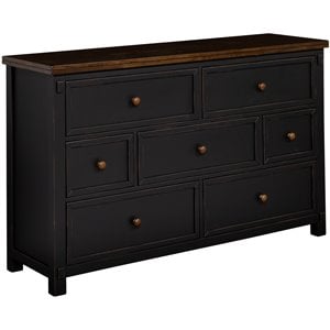 A-America Stone Creek 7 Drawer Transitional Solid Wood Dresser in Black