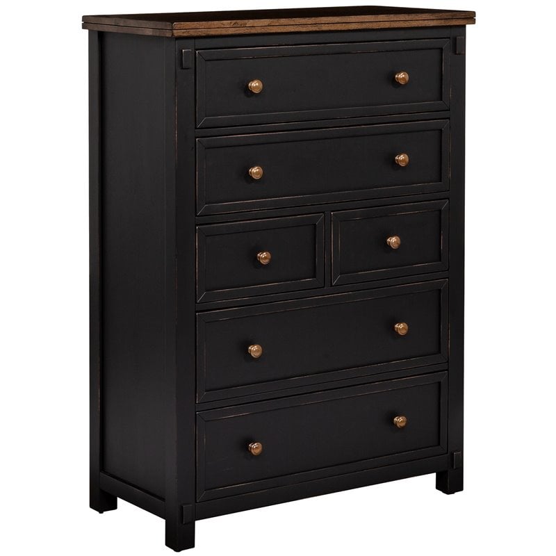 A-America Stone Creek 6 Drawer Transitional Solid Wood Tall Chest in Black