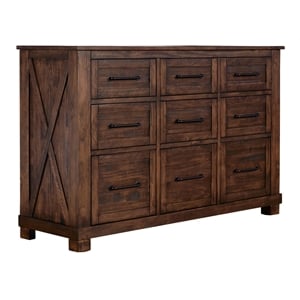 A-America Sun Valley 9-Drawers Farmhouse Wood Dresser in Rustic Timber Brown