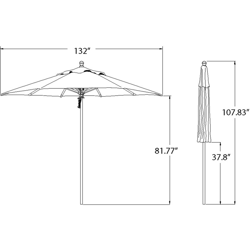 Simply Shade Ibiza Fabric Aluminum Wood Umbrella in Silver/Cast Ocean