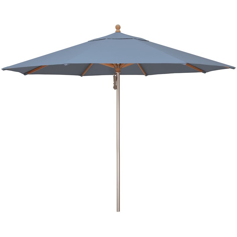 Simply Shade Ibiza Fabric Aluminum Wood Umbrella in Silver/Cast Ocean
