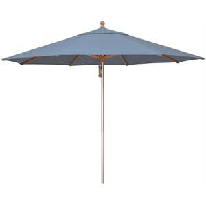 Simply Shade Ibiza Fabric Aluminum Wood Umbrella in Silver/Cast Ocean
