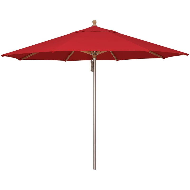 Simply Shade Ibiza Fabric Aluminum Wood Umbrella in Silver Anodized/Jockey Red