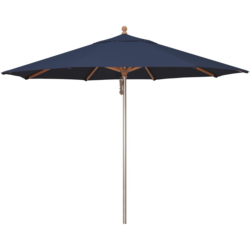 Simply Shade Ibiza Fabric Aluminum Wood Umbrella in Silver/Navy