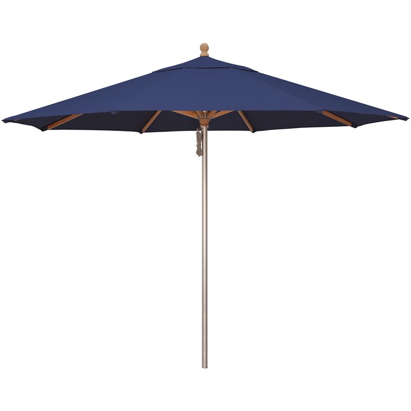 Simply Shade Ibiza Solefin Aluminum Wood Umbrella in Silver/Blue Sky