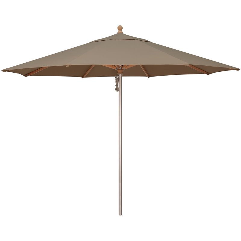 Simply Shade Ibiza Solefin Aluminum Wood Umbrella in Silver/Taupe