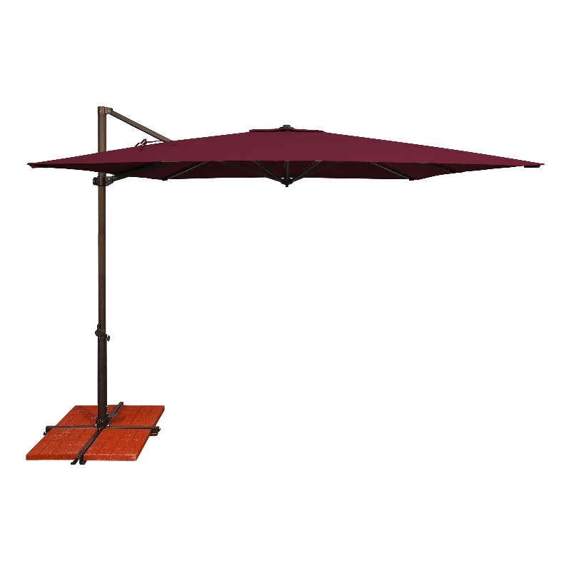 SimplyShade Skye 8.6' Square Cantilever Umbrella with Cross Bar Stand in Henna