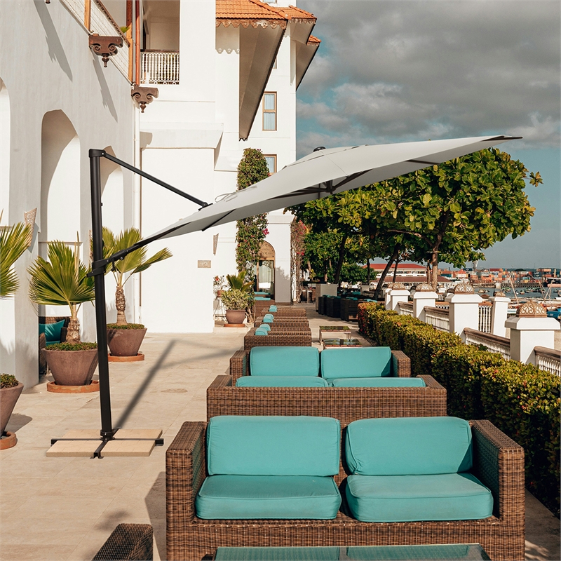 SimplyShade Maldives 11' Octagonal Cantilever Umbrella with Cross Bar Stand in Taupe