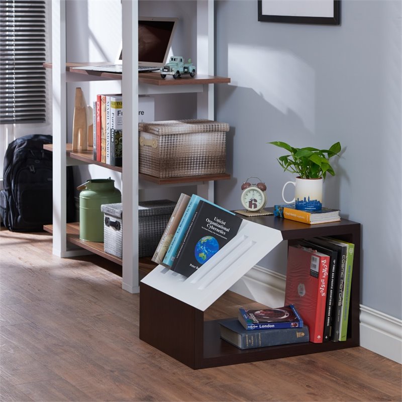 Furniture of America Urich Slatted Wood 1-Shelf End Table in Walnut and White