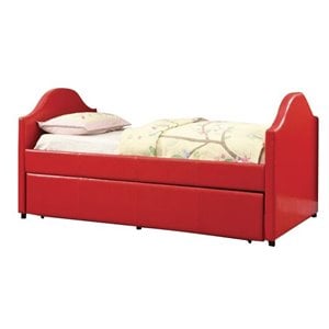 Furniture of America Jenning Faux Leather Upholstered Daybed with Trundle in Red
