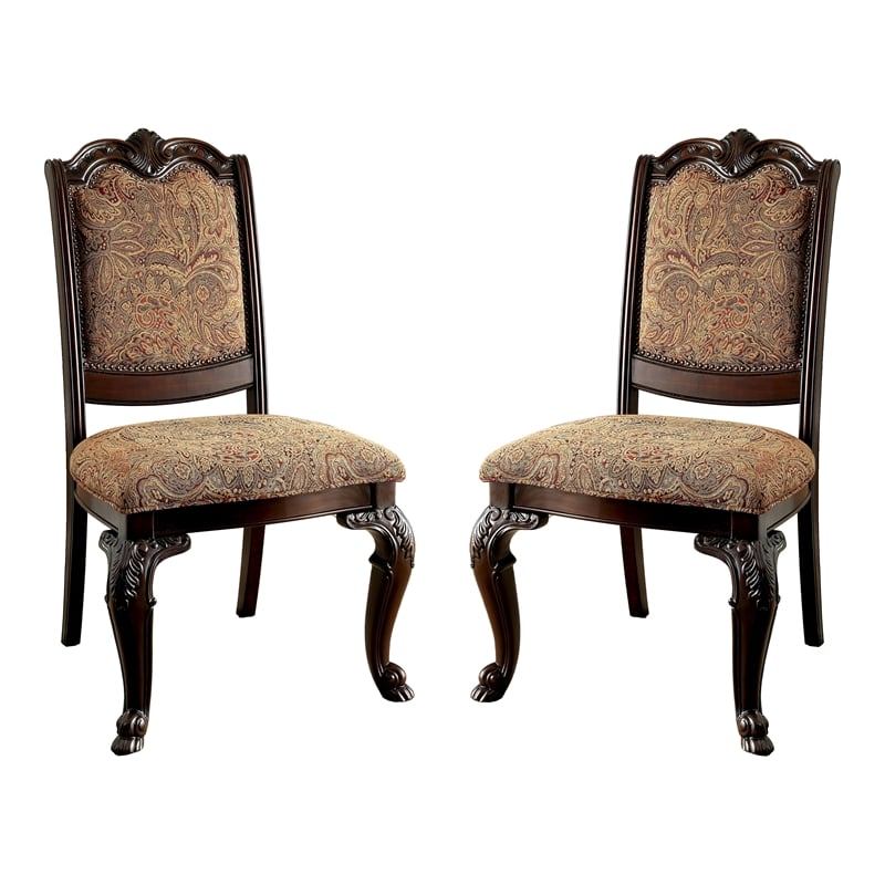 Furniture of America Ramsaran Fabric Dining Chair in Brown Cherry (Set of 2)