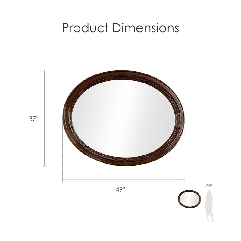 Furniture of America Ramsaran Traditional Wood Frame Oval Mirror in Brown Cherry