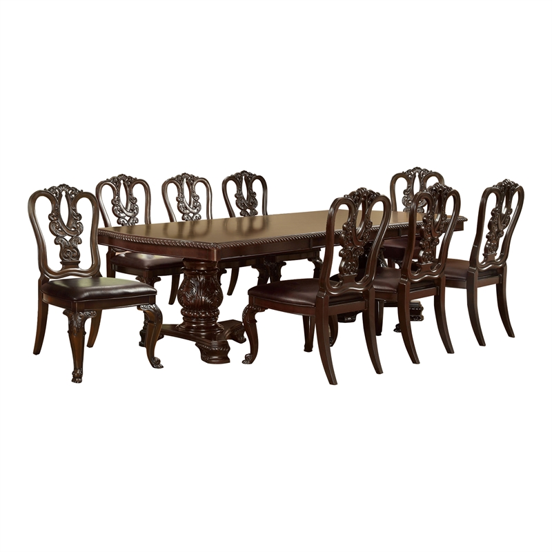 Furniture of America Ramsaran Solid Wood 9-Piece Extendable Dining Set in Cherry