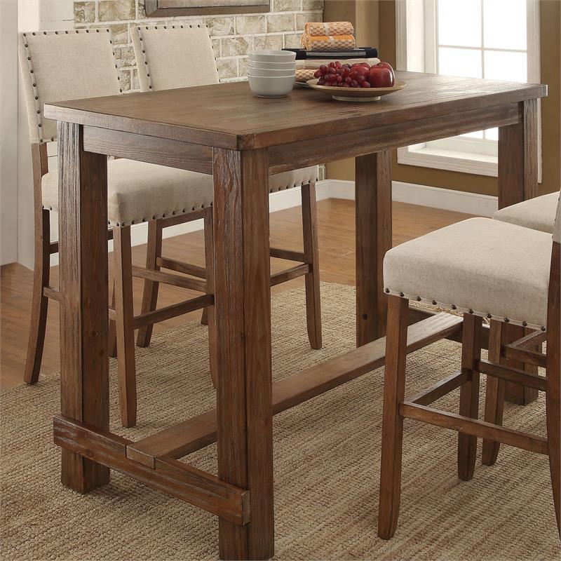 Furniture of America Sinuata Rustic Wood Rectangle Pub Table in Natural