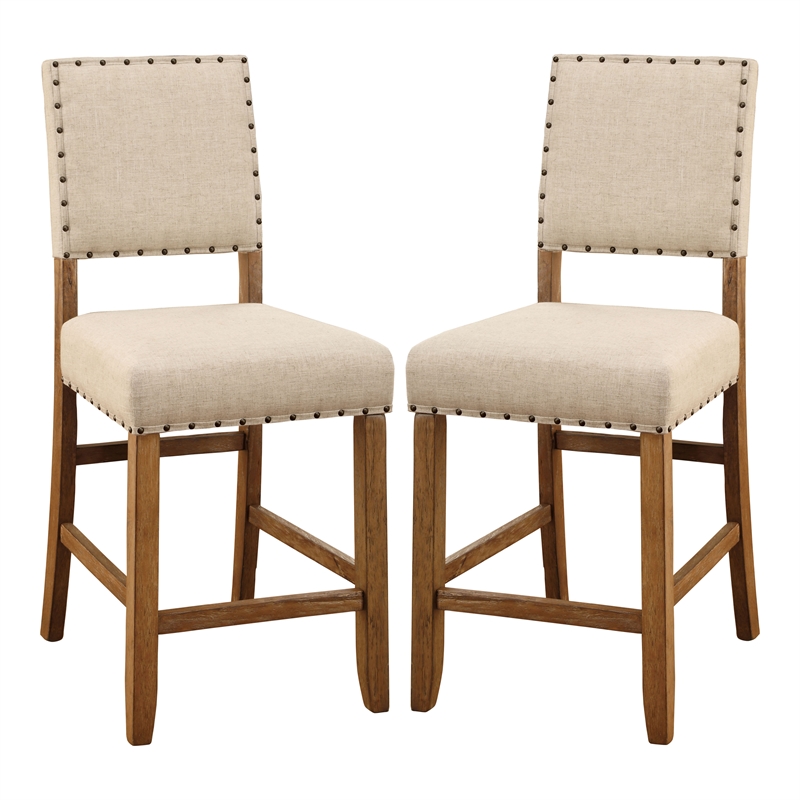 Furniture of America Sinuata Fabric Counter Height Chair in Beige (Set of 2)