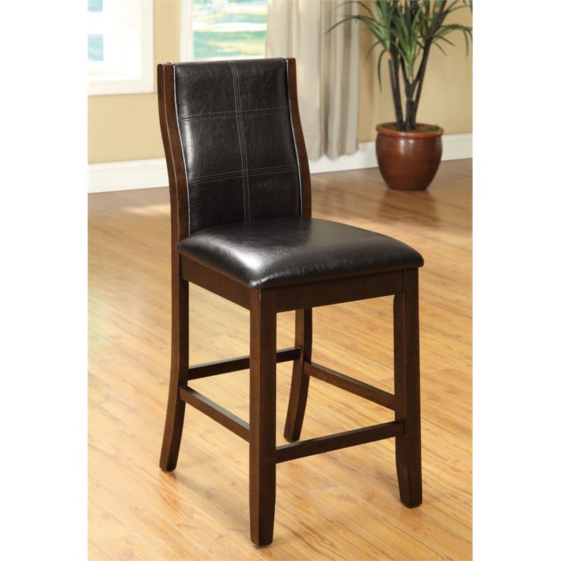 Furniture of America Egnew Faux Leather Padded Bar Stool in Black (Set of 2)