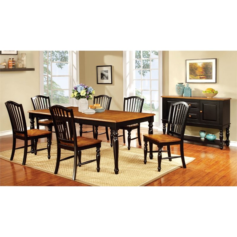 Furniture of America Sallie Wood 7 Piece Extendable Dining Set in Black