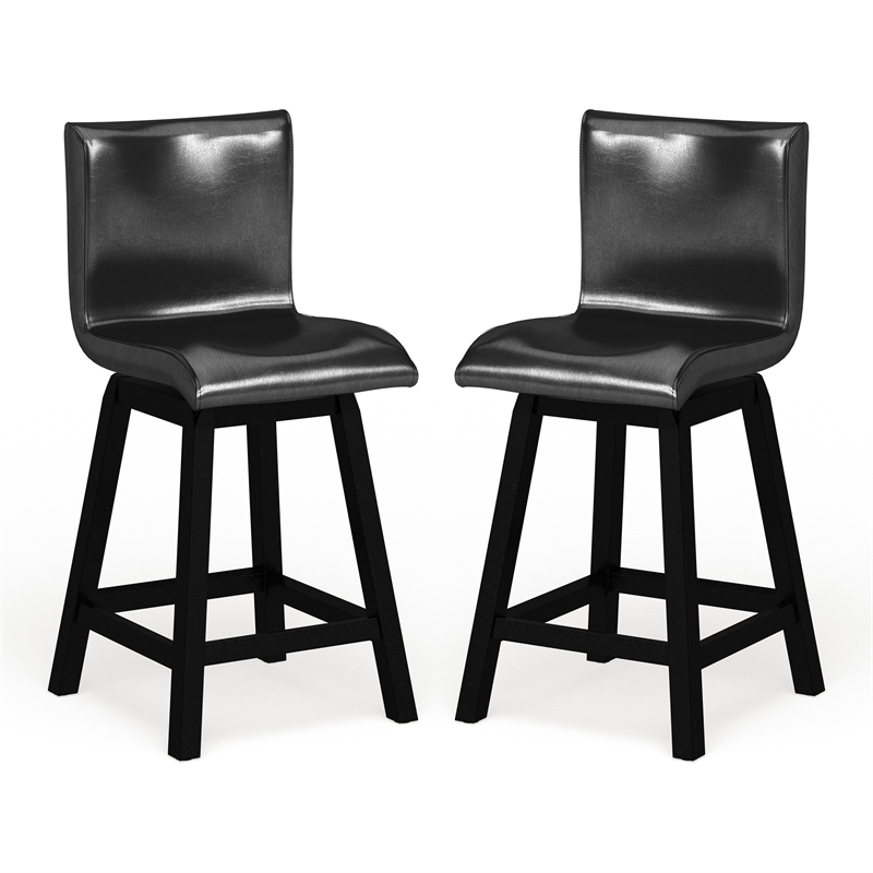 Furniture of America Omura Faux Leather Counter Stool in Black (Set of 2)