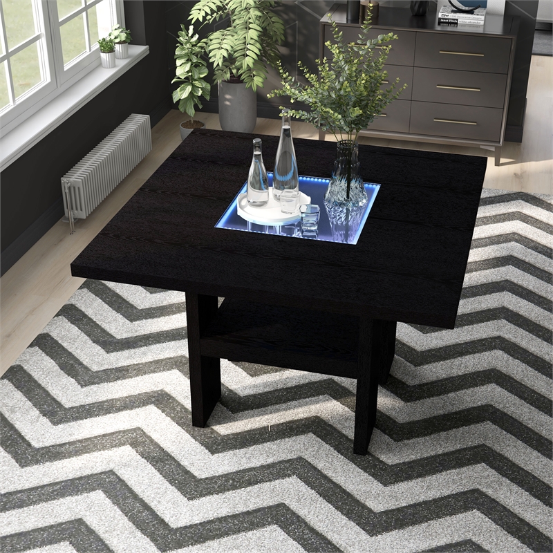 Furniture of America Jalen Solid Wood Counter Dining Table with LED in Black