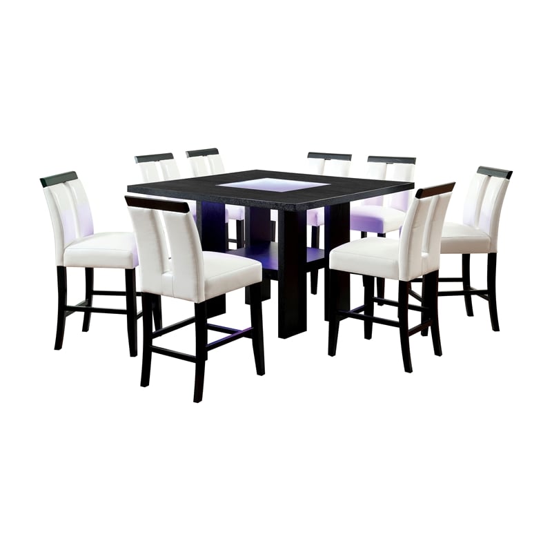 Furniture of America Jalen Wood 9-Piece Counter Dining Set with LED in Black