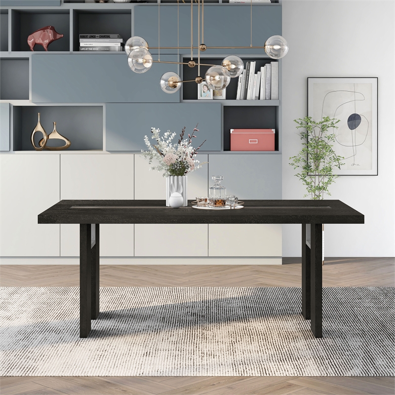 Furniture of America Jalen Contemporary Wood LED Dining Table in Black