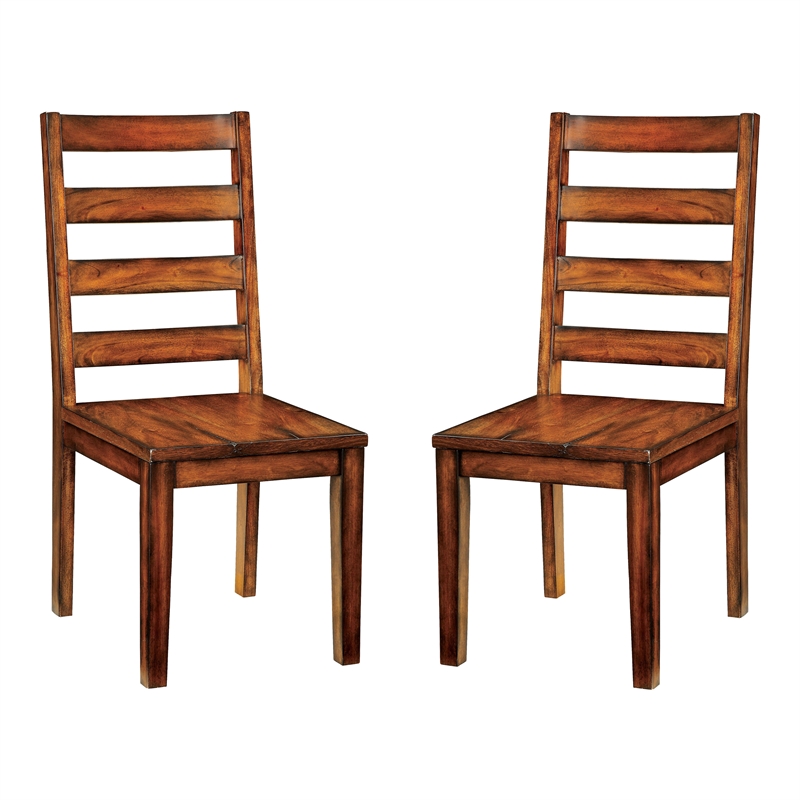 Furniture of America Hagrid Wood Dining Chair in Tobacco Oak (Set of 2)