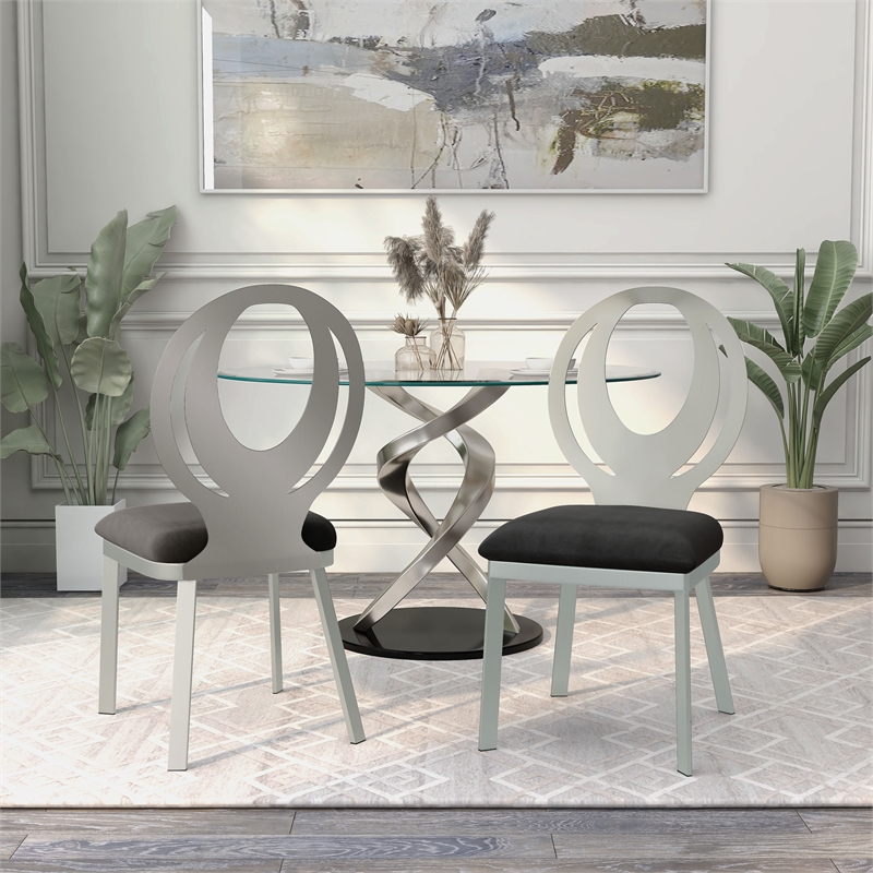 Furniture of America Myer Stainless Steel Dining Chair in Silver (Set of 2)