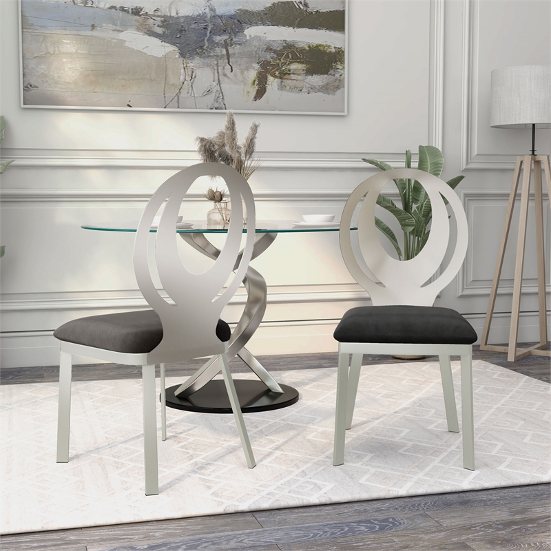 Furniture of America Myer Stainless Steel Dining Chair in Silver (Set of 2)