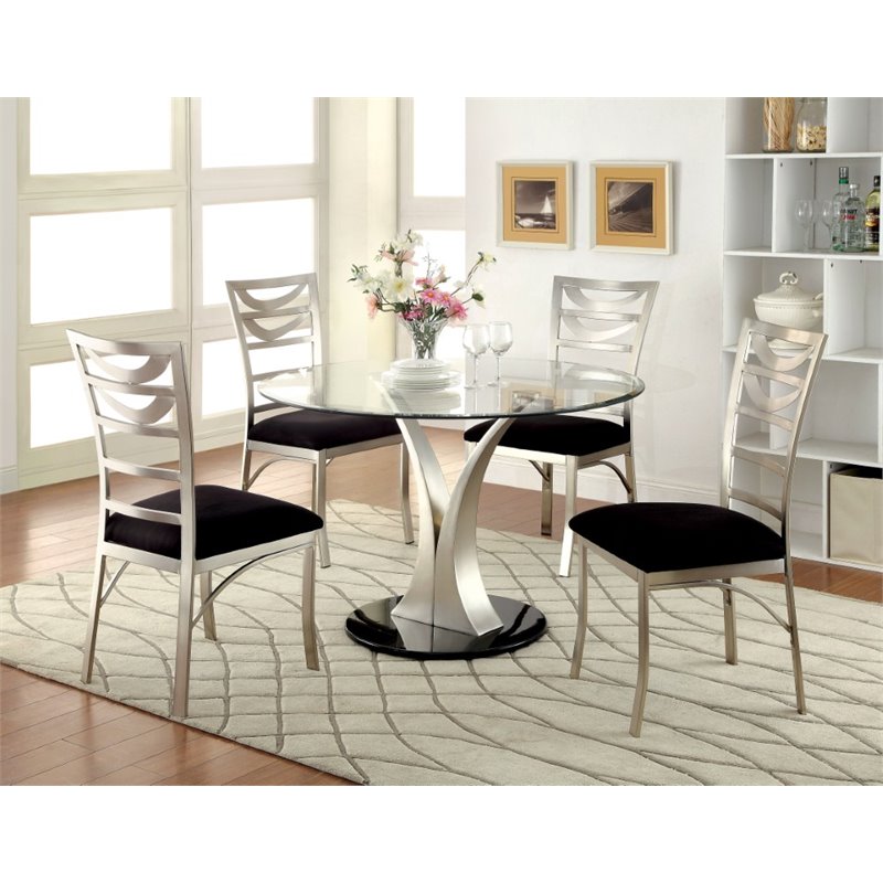 Furniture of America Lopez 5-Piece Stainless Steel Dining Set in Silver