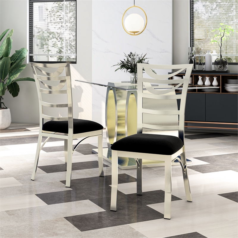 Furniture of America Halliway Stainless Steel Dining Chair in Silver (Set of 2)