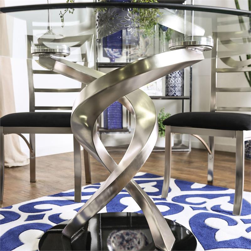Furniture of America Halliway 5-Piece Stainless Steel Round Dining Set in Silver
