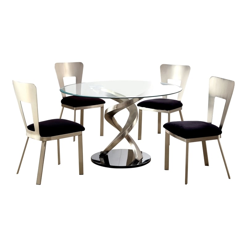 Furniture of America Halliway Stainless Steel 5-Piece Dining Set in Silver