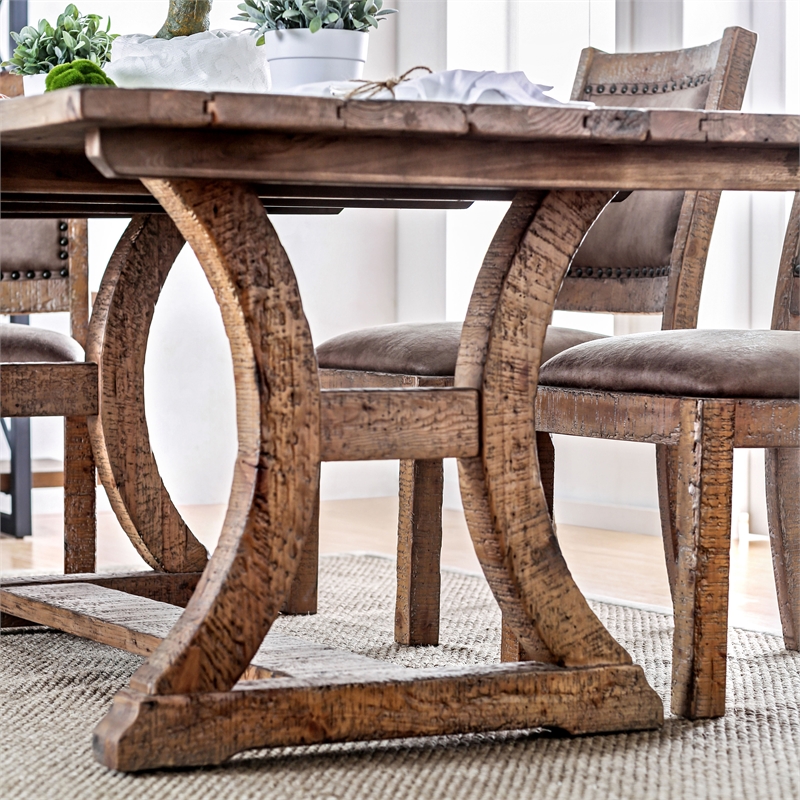 Furniture of America Liston Wood Trestle Dining Table in Rustic Brown Pine