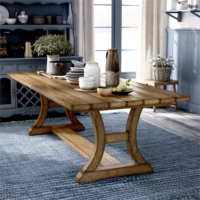 Furniture of America Liston Wood Trestle Dining Table in Rustic Brown Pine