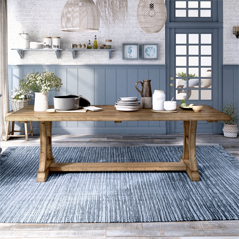 Furniture of America Liston Wood Trestle Dining Table in Rustic Brown Pine