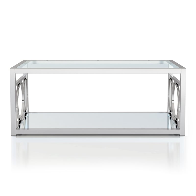 Furniture of America Beller Contemporary Metal 1-Shelf Coffee Table in Chrome