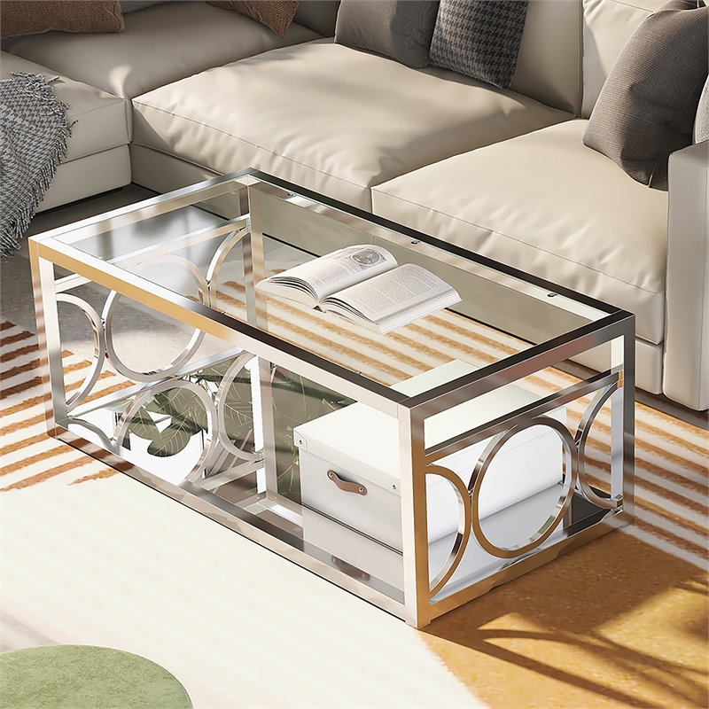 Furniture of America Beller Contemporary Metal 1-Shelf Coffee Table in Chrome