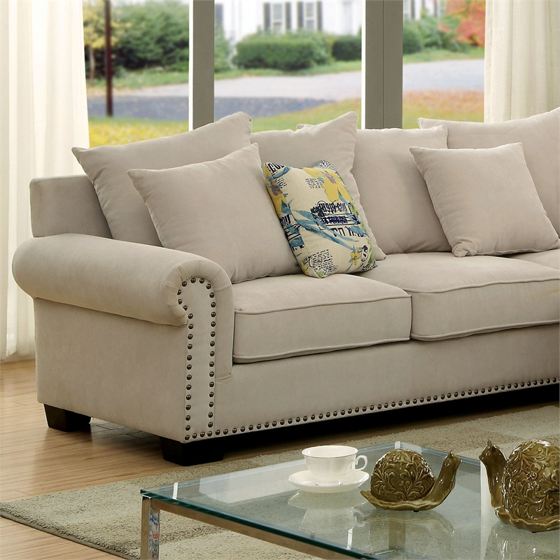 Furniture of America Ellington Transitional Fabric Sectional in Beige